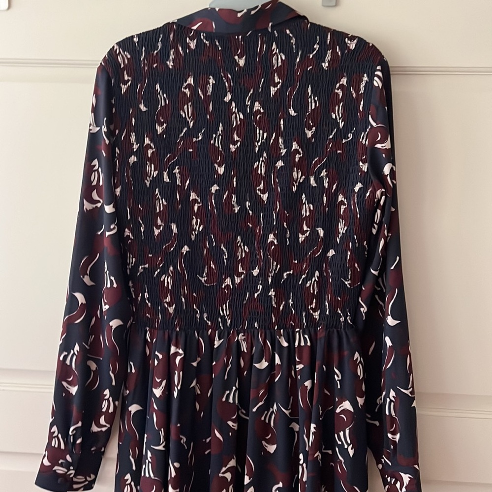KATE SPADE Navy Smocked Fox Print Long Sleeve Pippa Middleton Shift Dress Sz 4 - Picture 2 of 16